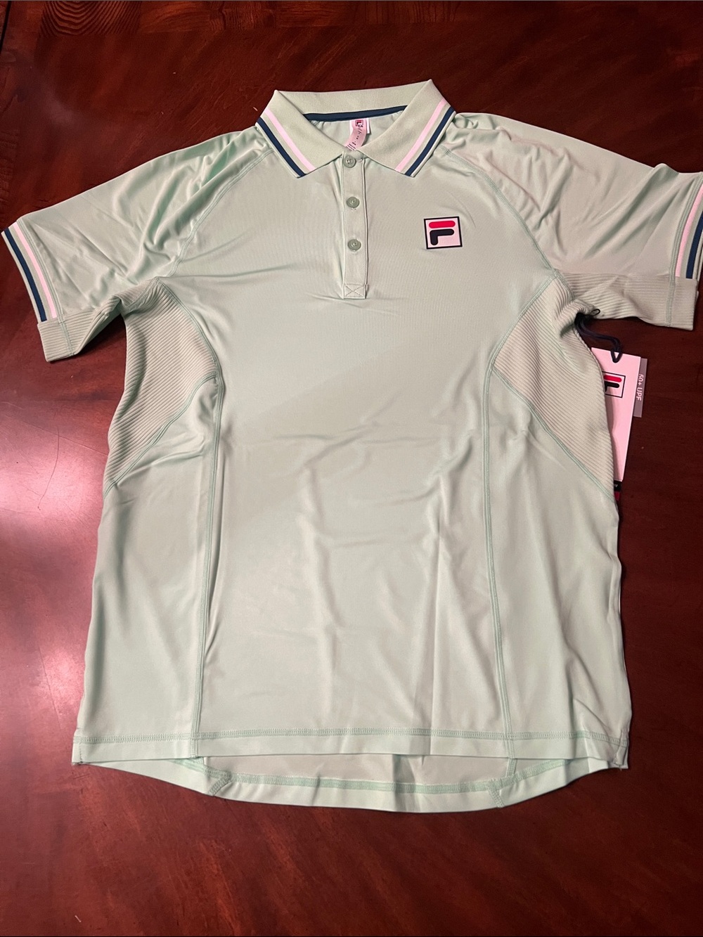 FILA Men’s Light Mint Green Polo with Striped Trim